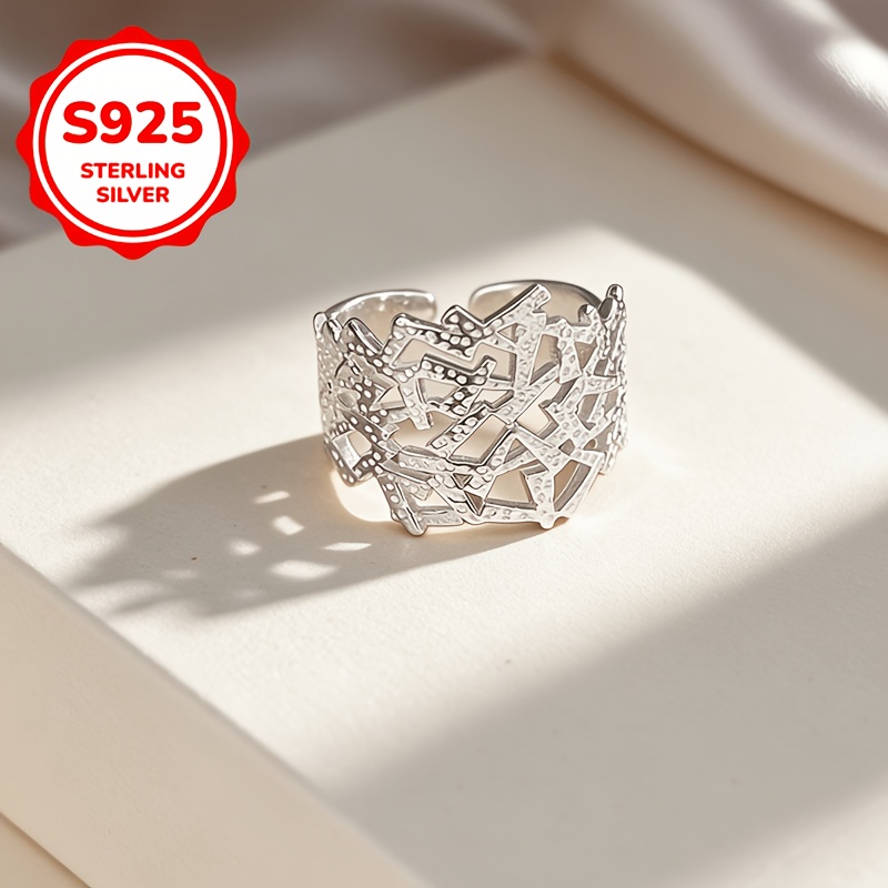 Women's 925 Sterling Silver Irregular Line Texture Adjustable Ring, Gift for Couples